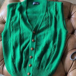 Vintage Green Cable Knit Button-Up Sweater Vest